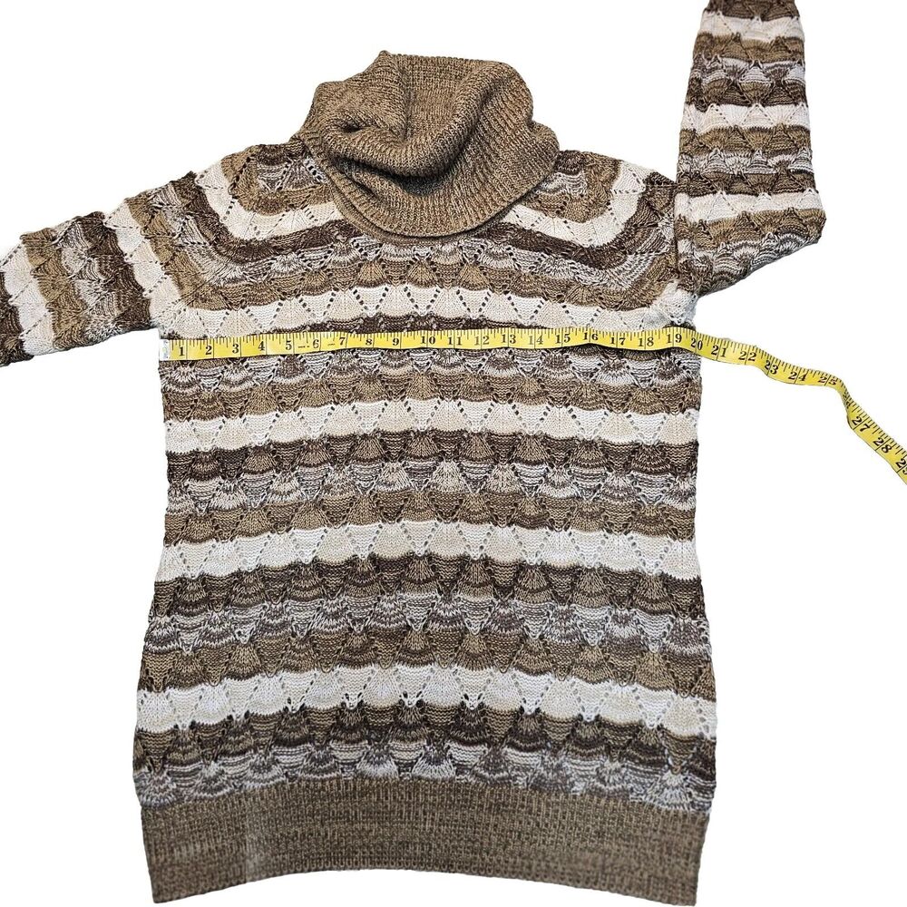 Kim Rogers Sweater Womens Brown Cream Stripe Cowl Neck Pullover Soft Sweater M - Picture 6 of 9
